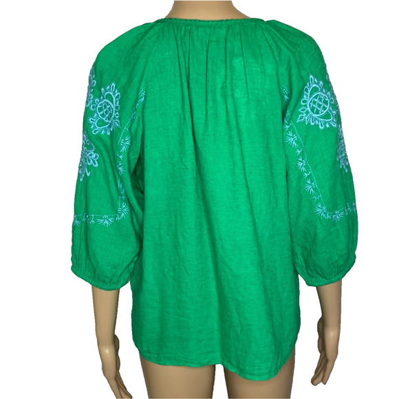 Women's PXS J.Jill Green Linen Blend Floral Embroidered Button Front Blouse NEW - Picture 3 of 5